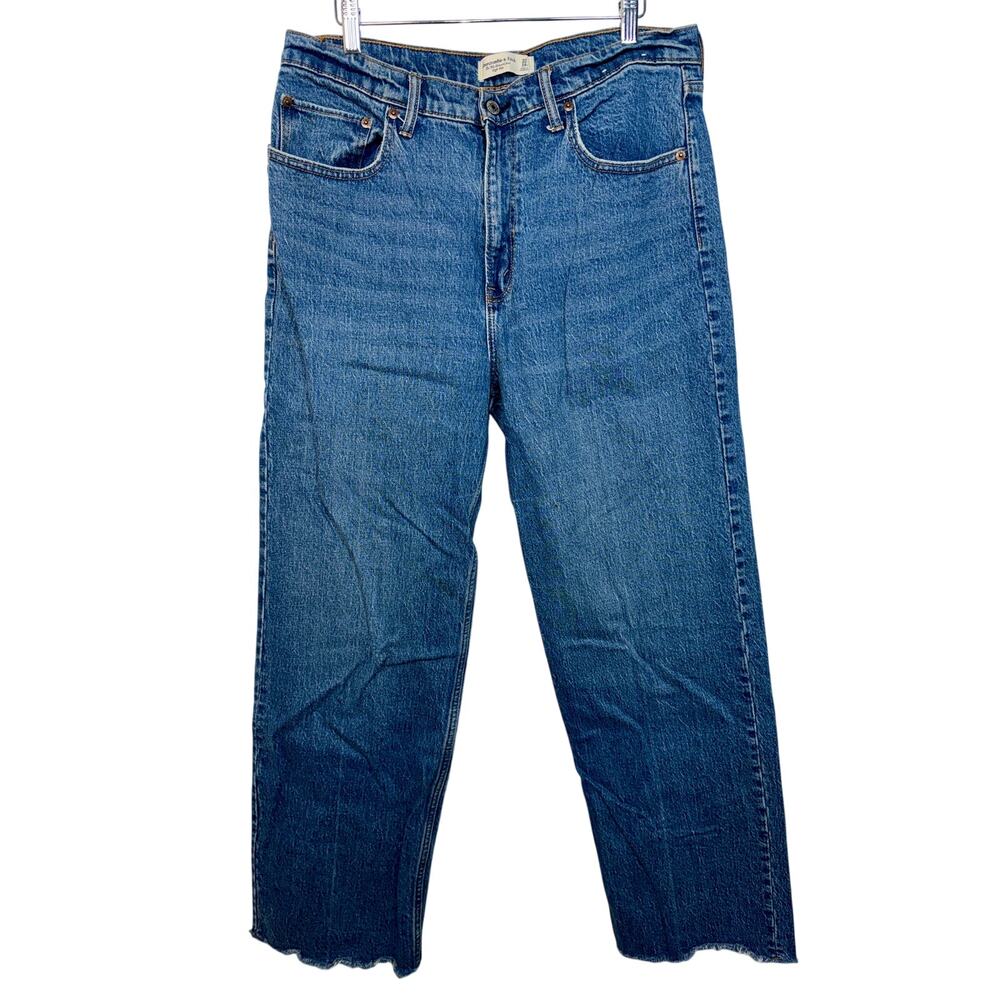 Abercrombie & Fitch 90s Relaxed High Rise Straight Leg Blue Jeans Womens 32 14 R